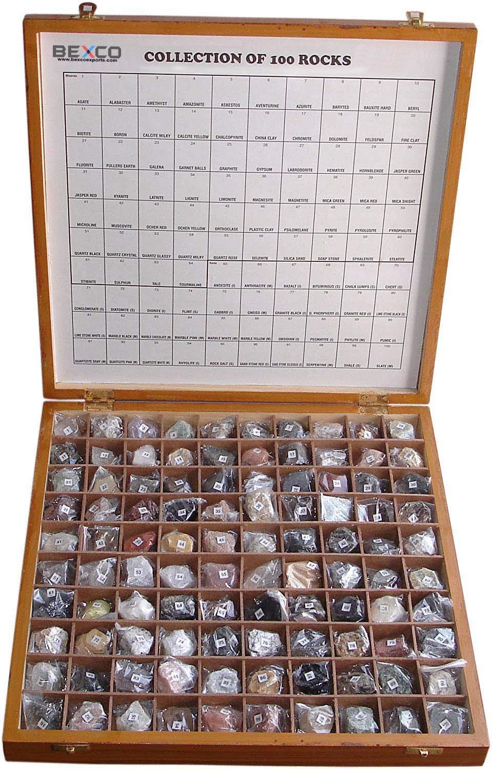 100 Rocks & Minerals Collection Kit in Wooden Box