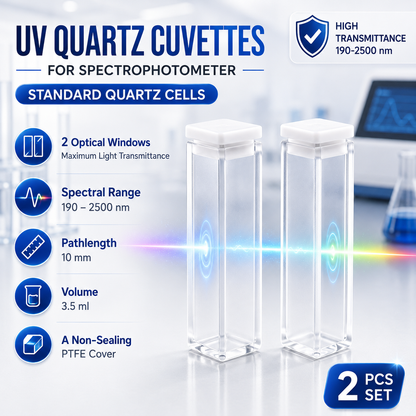 UV Quartz Cuvette For Spectrophotometer, Pathlength 10mm, Volume 3.5Ml
