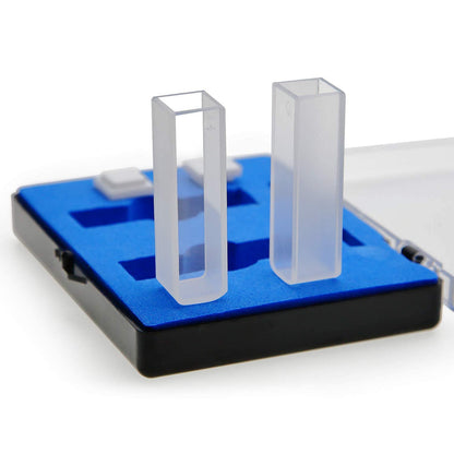 BEXCO UV quartz cuvettes set of 2 with white PTFE covers on clean white background