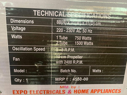 tower type 1500W ISI Marked Oscillating Quartz Heat Pillar