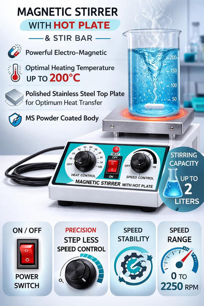 BEXCO Magnetic Stirrer 2 Ltr with hot plate with free teflon coated rotor