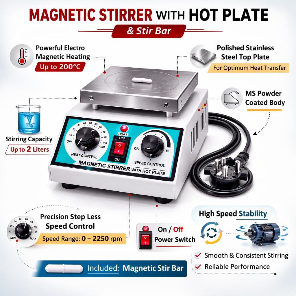 BEXCO Magnetic Stirrer 2 Ltr with hot plate with free teflon coated rotor