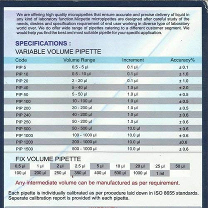 (100-1000ul) Scientific Variable Adjustable Volume Micro Pipette
