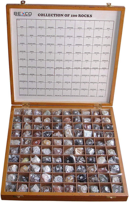 100 Rocks & Minerals Collection Kit in Wooden Box