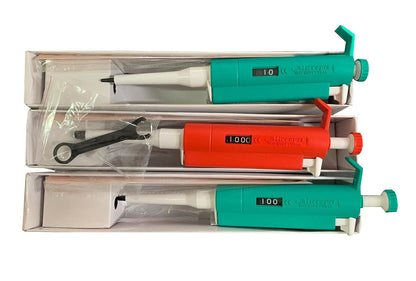 Variable volume MicroPipette Kit: 3 pipettes (0.5-10ul; 10-100ul; 100-1000ul), Autoclavable with calibration report  M Point 5